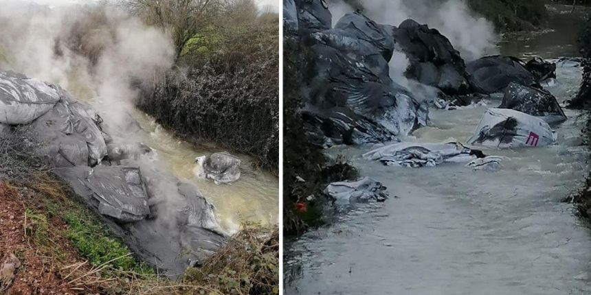 Kocaeli'de çevre katliamı: Çuval çuval atığı dereye attılar