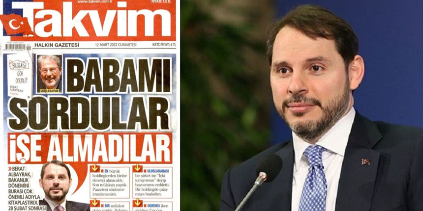 Takvim gazetesinde tam sayfa Berat Albayrak manşeti