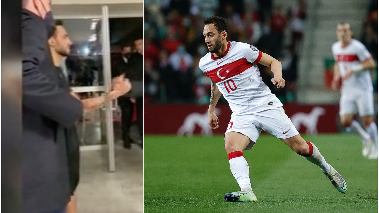 Hakan Çalhanoğlu özel maç öncesi İtalya Milli Takımı'nı kapıda karşıladı
