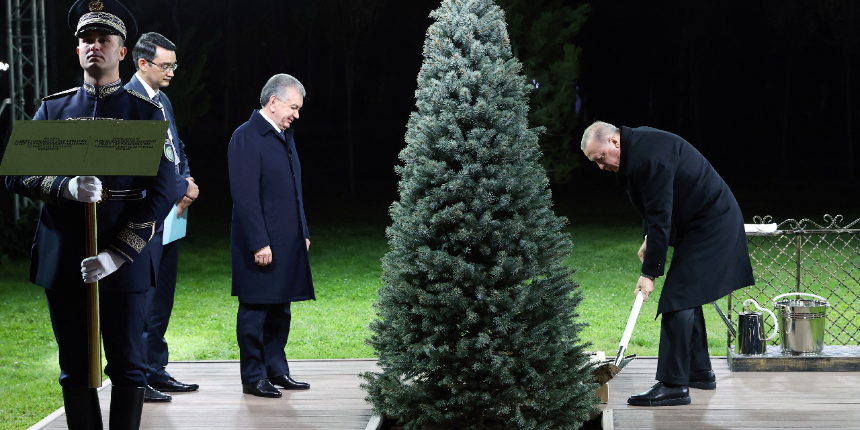 Cumhurbaşkanı Erdoğan, Özbekistan’da Mirziyoyev ile dostluk ağacı dikti