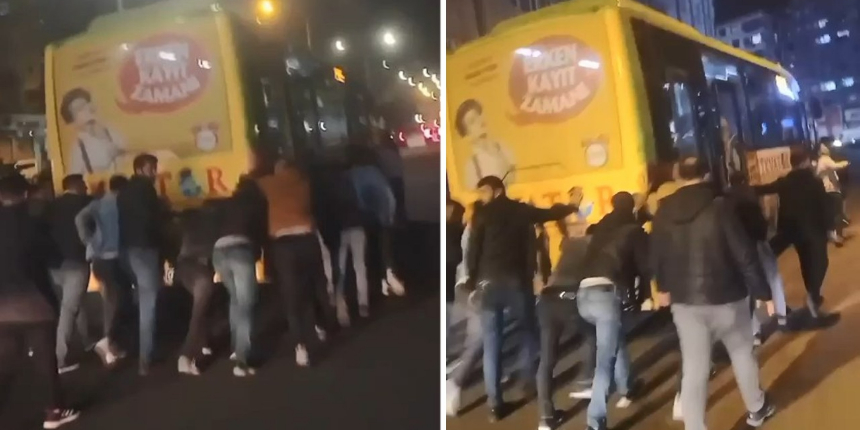 Diyarbakır'da özel halk otobüsünün yakıtı bitti, yolcular itti!
