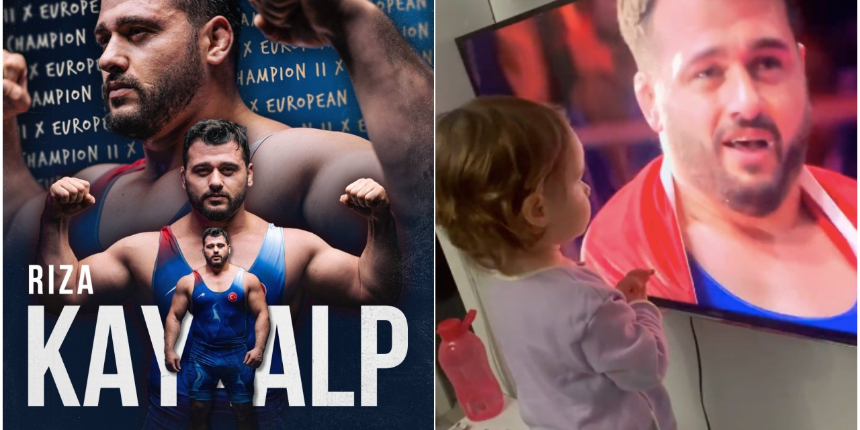 Rıza Kayaalp'in kızı Ay Vera, babasının 11. Avrupa şampiyonluğunu televizyondan izledi
