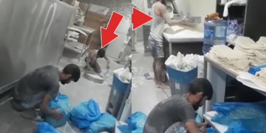 Fırında skandal görüntü: Yere dökülen unları kürekle toplayıp lavaş yaptı