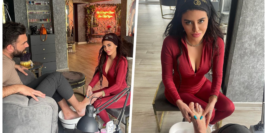 Ebru Polat sevgilisi Tolgahan Yıldız'ın ayaklarını yıkadığı anları sosyal medyadan paylaştı