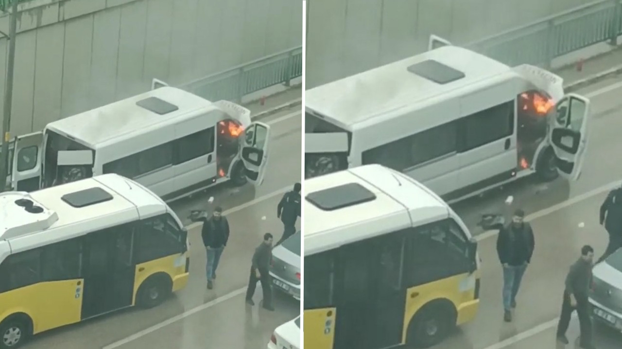 Bursa'da işçi servisi bir anda alev aldı: İşçiler canlarını zor kurtardı!