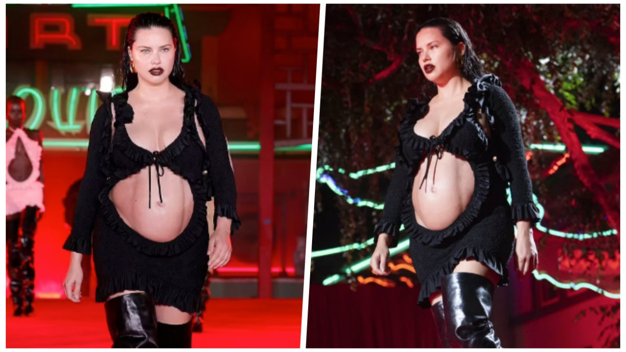 Karnı burnunda podyuma çıkan Adriana Lima karın kaslarıyla şov yaptı