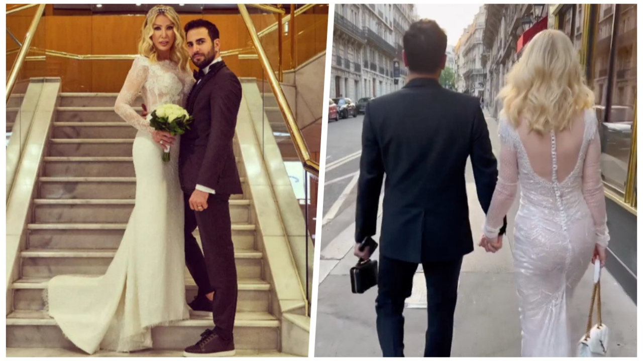 Seda Sayan ile Çağlar Ökten, Paris sokaklarını gelinlik ve damatlıkla gezdi