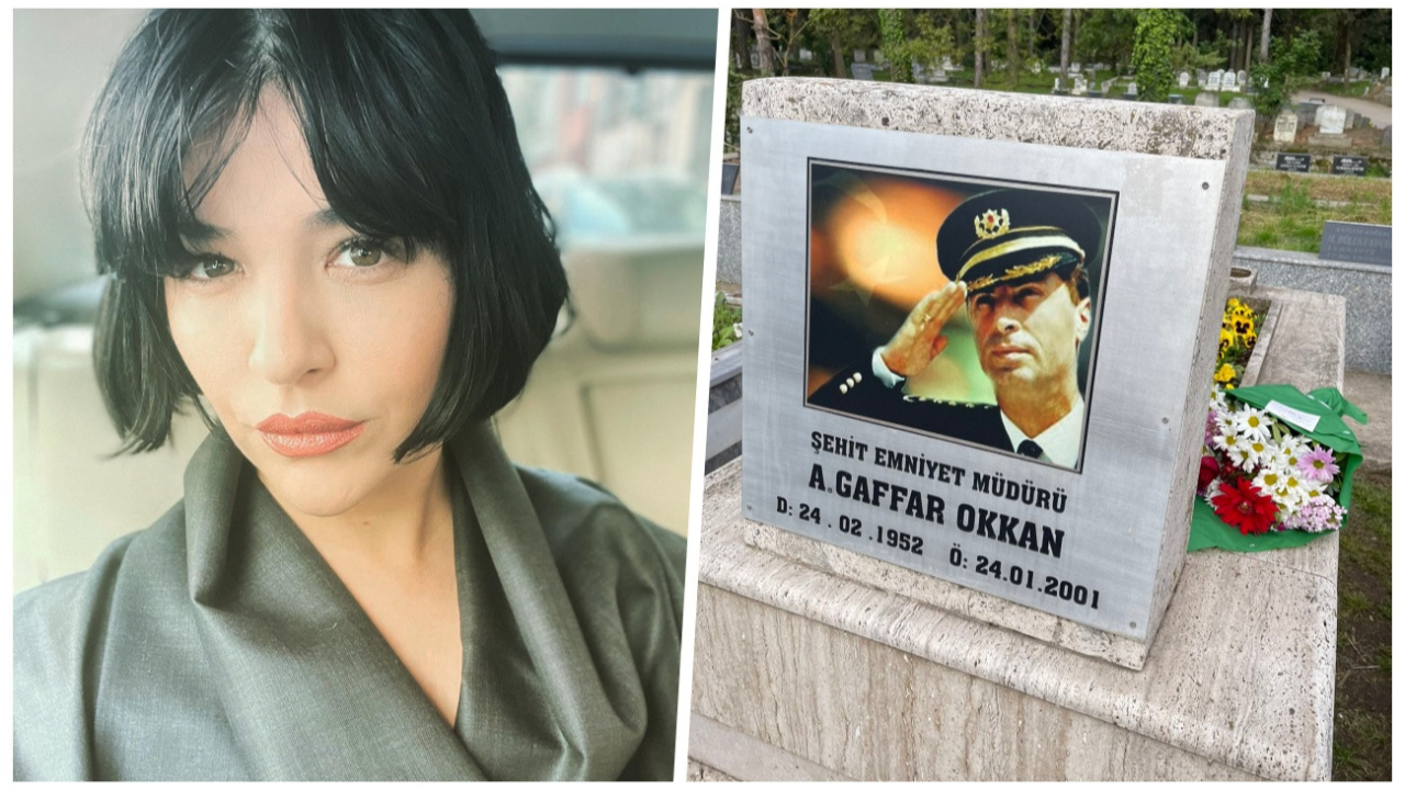 Oyuncu Gonca Vuslateri, akrabası şehit Emniyet Müdürü Ali Gaffar Okkan’ı mezarı başında andı