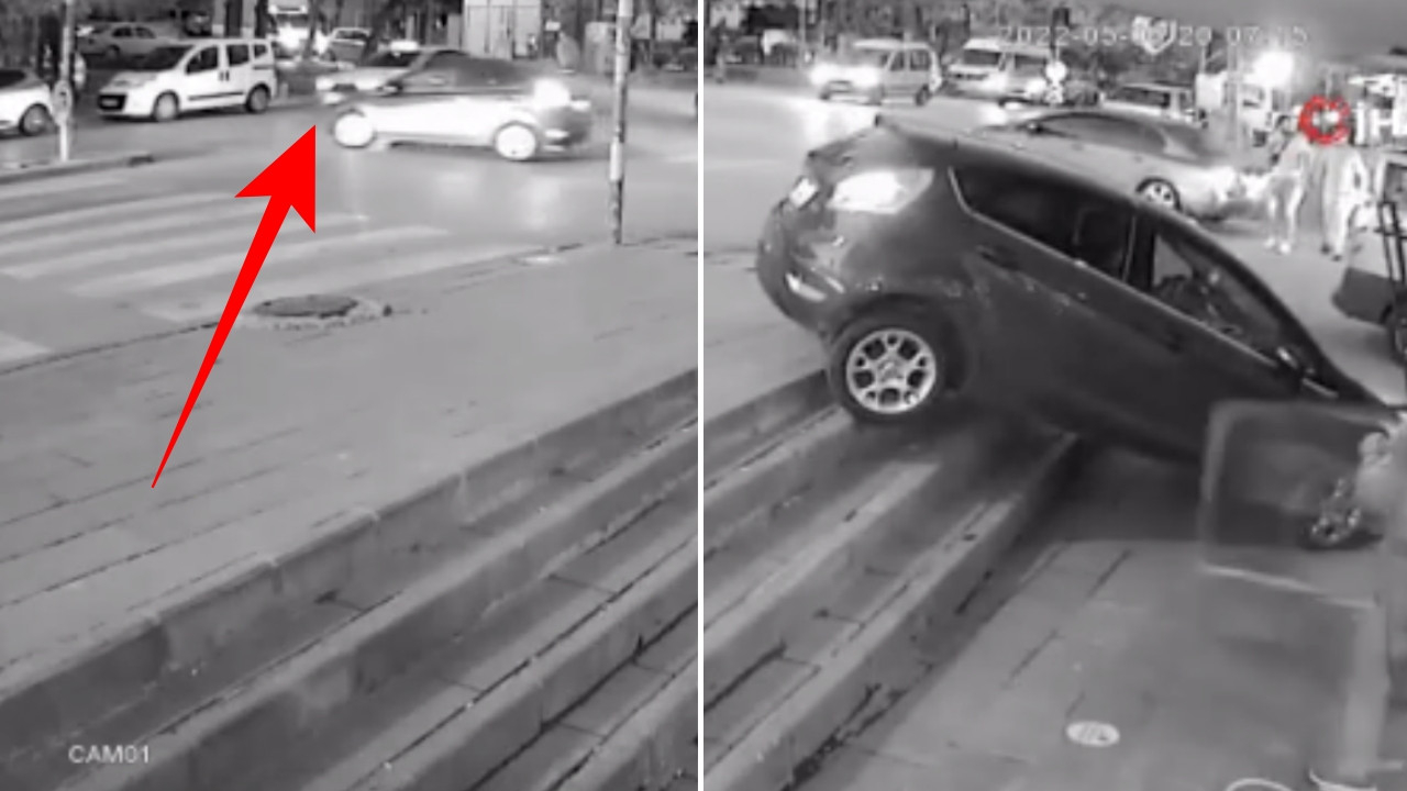 Başkentte taksi ile çarpışan otomobil metrelerce savruldu! Kaza anı saniye saniye kamerada!