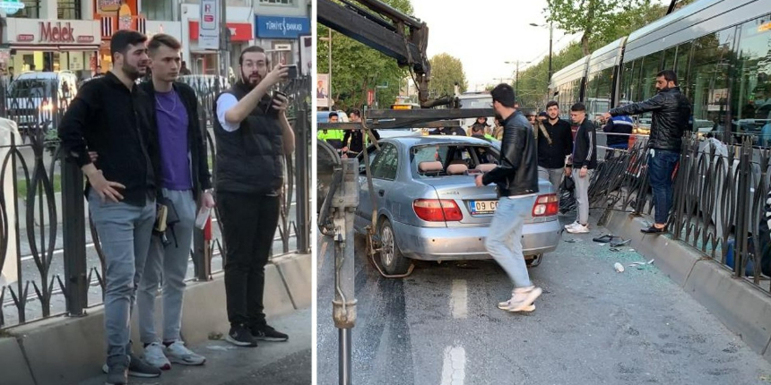 Kaza yapan sürücü, aracı çekilirken gözyaşlarını tutamadı