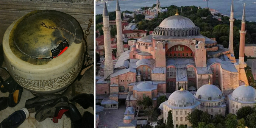 Ayasofya'da yeni tahribat iddiası: Tarihi su haznesine ayakkabı koydular!