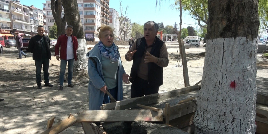 Ağacın betonla kapatıldığını gören vatandaşlar, keserle betonu kırdı!