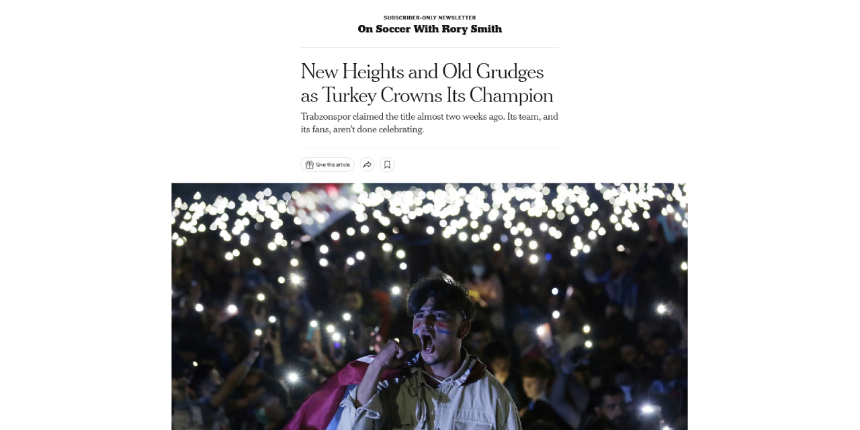 New York Times, Trabzonspor taraftarlarının şampiyonluk sevincini sayfasına taşıdı