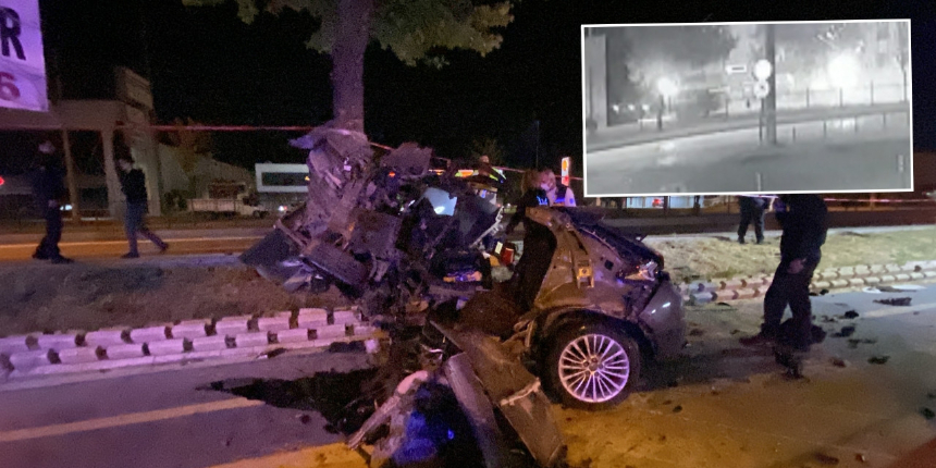 Otomobil parçalandı, sürücüsü astsubay feci şekilde can verdi! Kaza anı saniye kamerada...