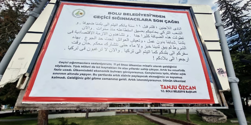 Bolu Belediyesi Başkanı Özcan'ın sığınmacılara yönelik astırdığı skandal ilan kaldırıldı
