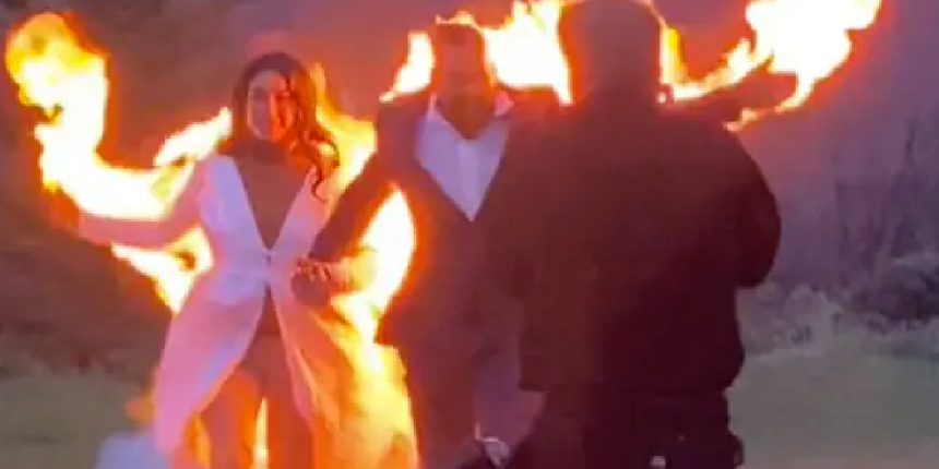 Gelin ve damat düğünde kendilerini ateşe verdi! İnanılmaz görüntüler kamerada