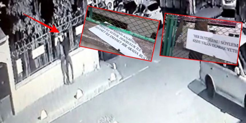 Fatih'te camiye çirkin saldırı: Hadis-i şerif yazılı kağıtları tek tek yırttı!