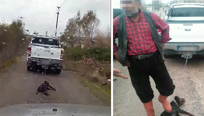 Köpeği aracının arkasına bağlayıp sürükledi!