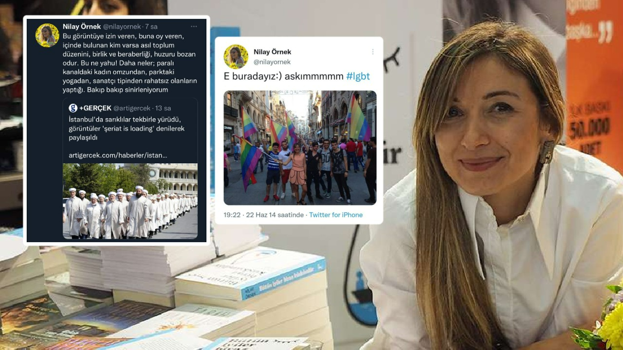LGBT yürüyüşünde poz veren Gazeteci Nilay Örnek, icazet törenine giden hafızları hedef aldı!
