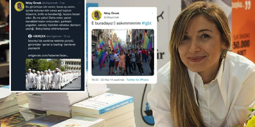 LGBT yürüyüşünde poz veren Gazeteci Nilay Örnek, icazet törenine giden hafızları hedef aldı!