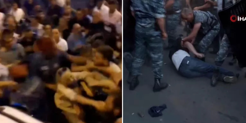 Ermenistan karıştı: Paşinyan'ın evine yürümek isteyen protestoculara sert müdahale!