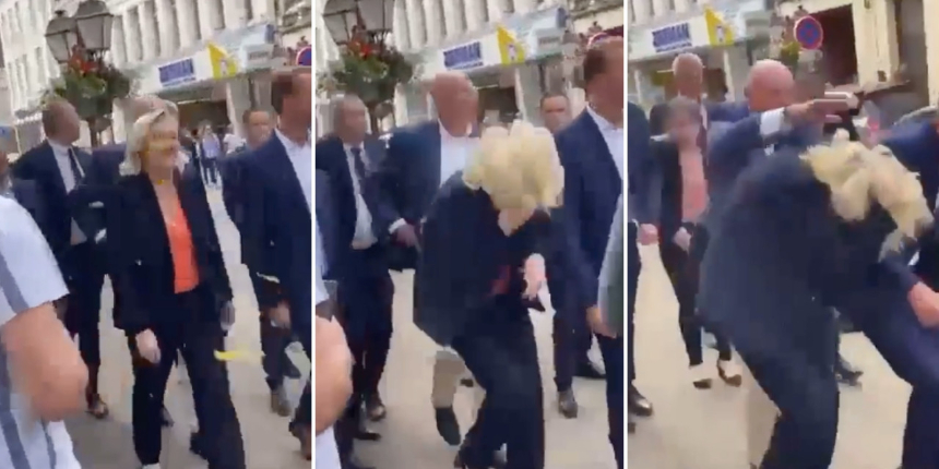 Fransa'da aşırı sağcı Le Pen'e yumurtalı saldırı! Saniye saniye kamerada...