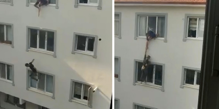 Polisten kaçarken çatıdan inmeye çalışan şüpheli beton zemine çakıldı