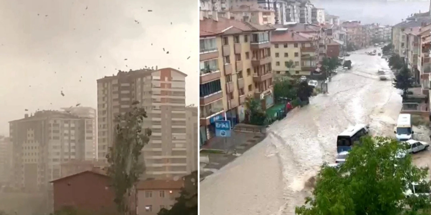 Ankara'da sel felaketi: Binaların çatıları uçtu, yollar göle döndü, evleri su bastı!