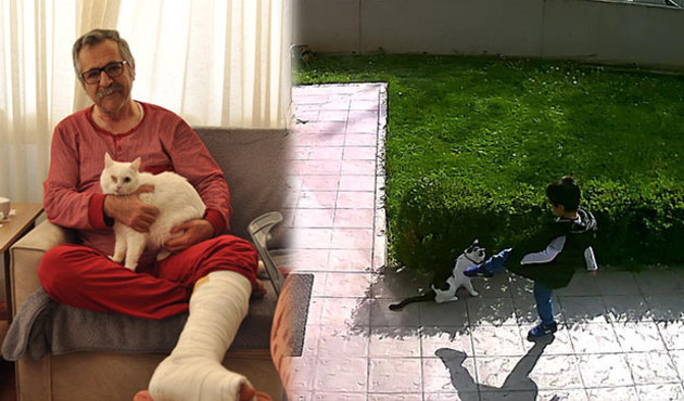 Kediye tekme atan çocuğu uyaran veterineri hastanelik ettiler!