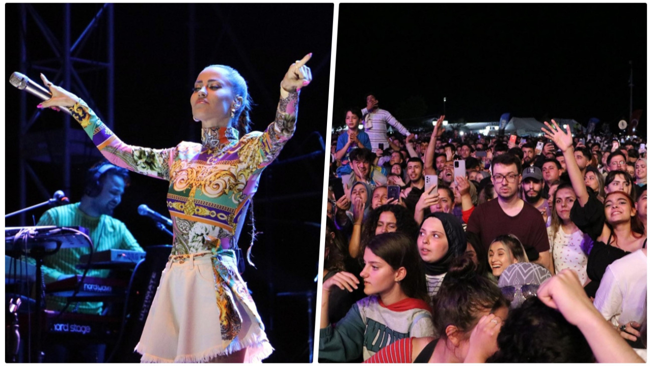 Tekirdağ'da konser veren Derya Uluğ yağan yağmura aldırmadı