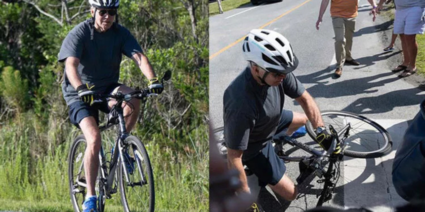 ABD Başkanı Joe Biden Kalabalığa selam vermek isterken bisikletten düştü!