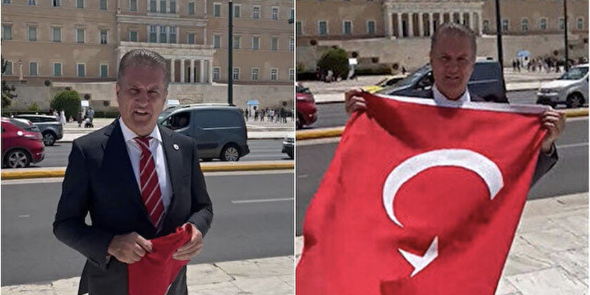 Yunan Parlamentosu önünde Türk bayrağı açan Mustafa Sarıgül'e saldırı girişimi