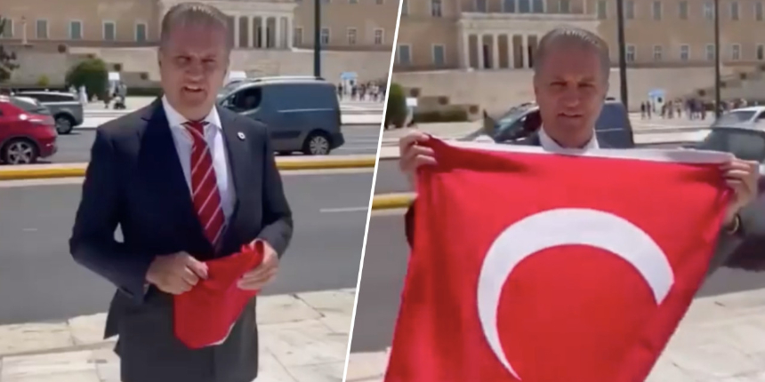 Mustafa Sarıgül, Atina'da Türk bayrağı açarak Miçotakis'e seslendi: Silahlardan elini çek!