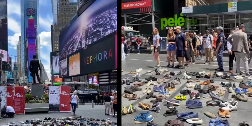 15 Temmuz şehitleri anısına New York'un Times Meydanı'na 251 çift ayakkabı konuldu