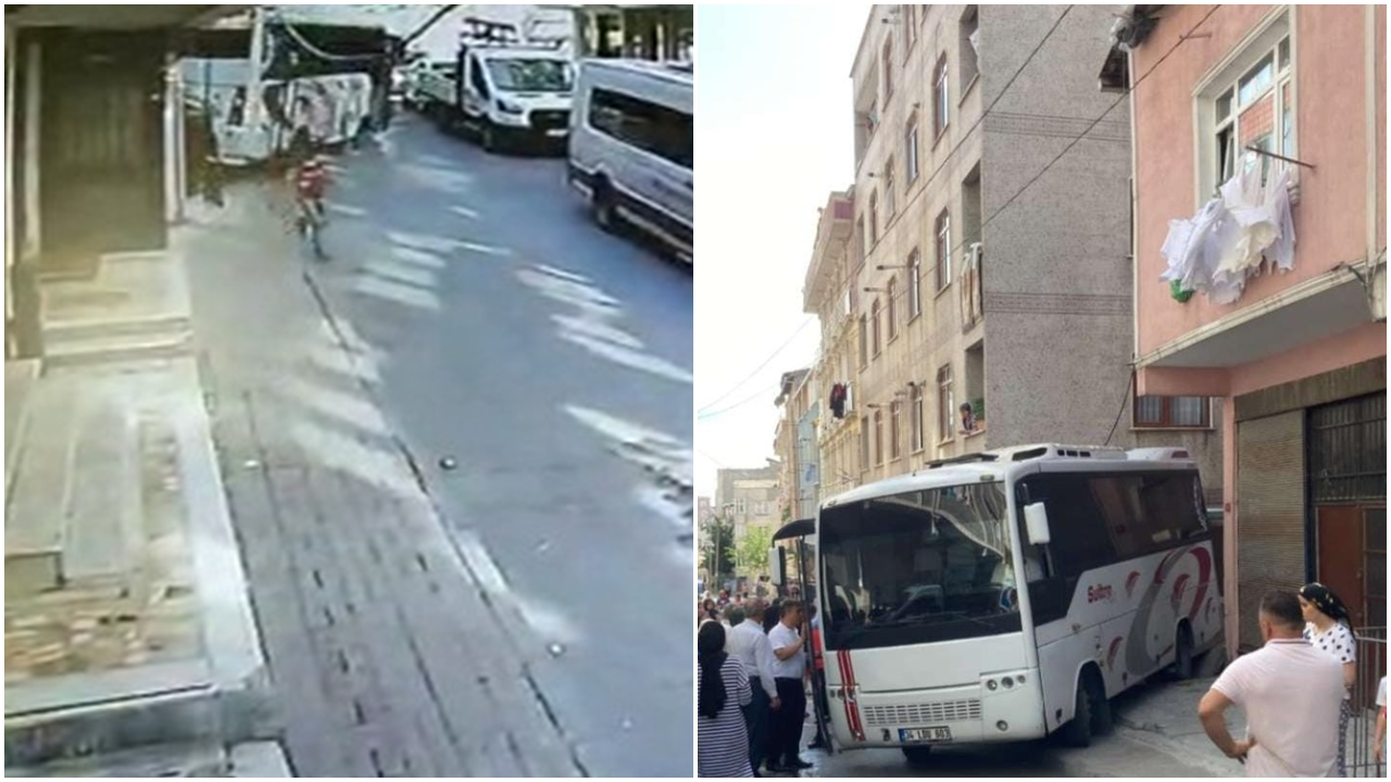 Freni boşalan minibüs korku dolu anlar yaşattı! O anlar kameraya yansıdı
