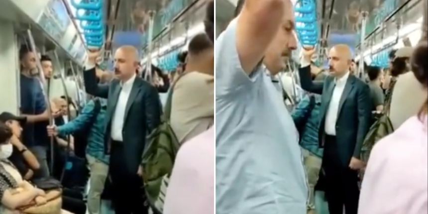 Ulaştırma ve Altyapı Bakanı Adil Karaismailoğlu Marmaray'da ayakta yolculuk yaptı! Kimse tanımadı...