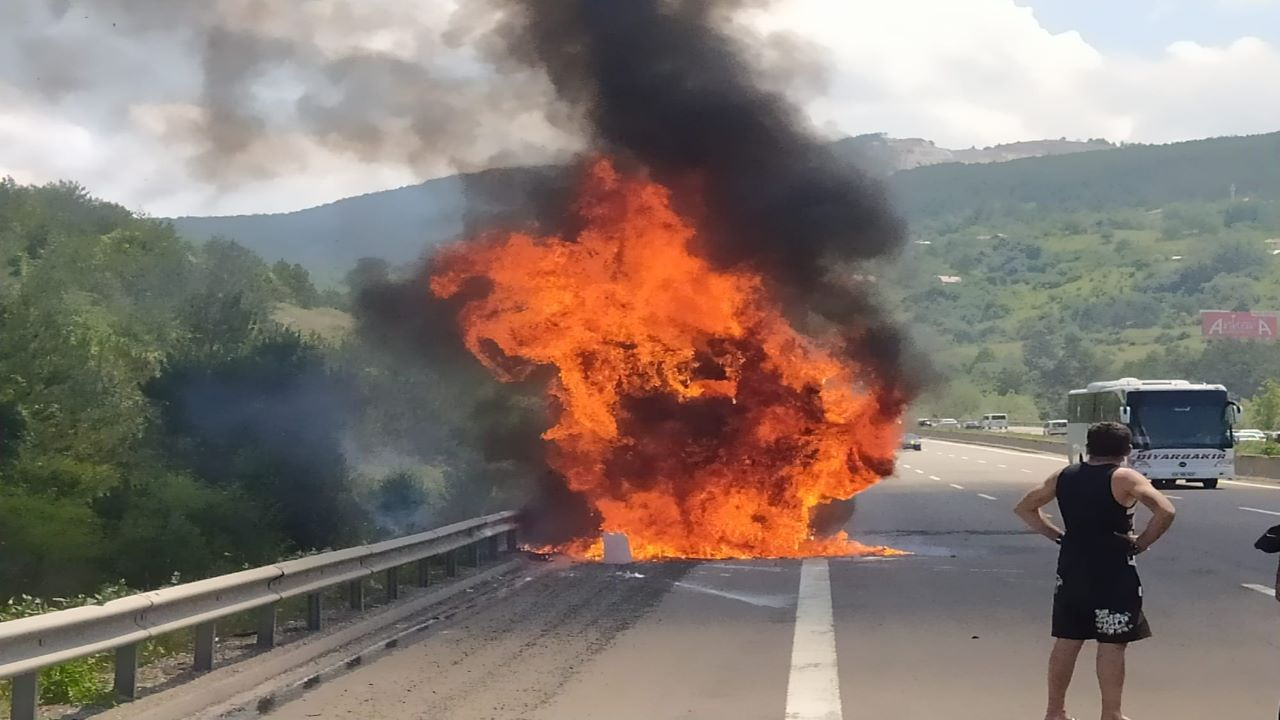 TEM'de PVC yüklü kamyon alev aldı