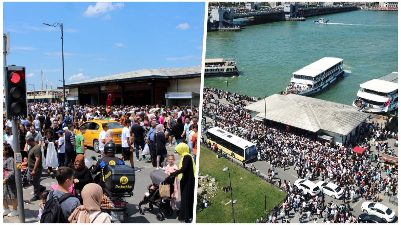 Adım atacak yer kalmadı! Eminönü vapur iskelesinde bayram yoğunluğu