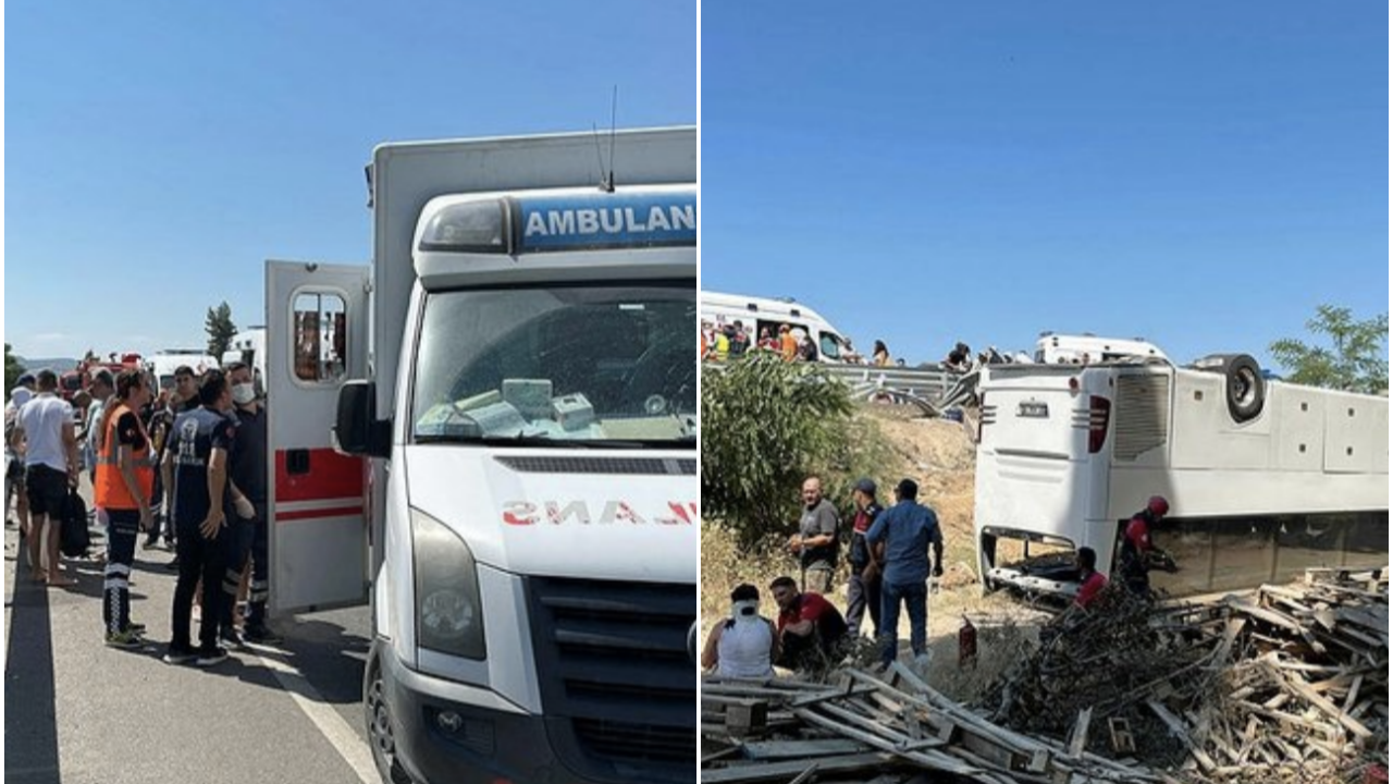 Denizli'de feci kaza! Tur otobüsü şarampole devrildi: Çok sayıda yaralı var