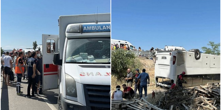 Denizli'de feci kaza! Tur otobüsü şarampole devrildi: Çok sayıda yaralı var