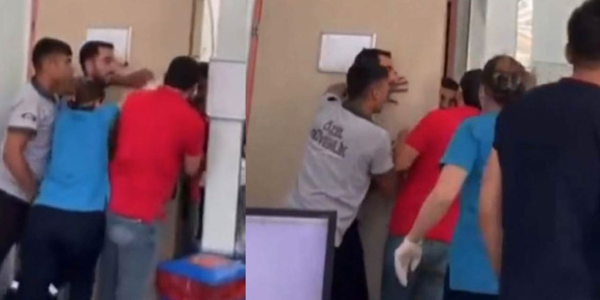 Sağlık çalışanları, şiddetten kapıya yaslanarak kurtulmaya çalıştı: O anlar kamerada