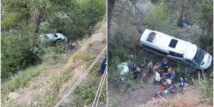 Minibüs şarampole uçtu! 3’ü ağır 19 kişi yaralandı