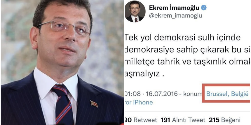 Ekrem İmamoğlu'nun FETÖ detayı! 15 Temmuz'da Brüksel'den Sulh'lu paylaşım yapmış!