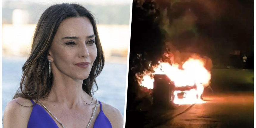 Hande Ataizi'nin korku dolu gecesi! Sevgilisi ve oğluyla bindiği araba alev alev yandı