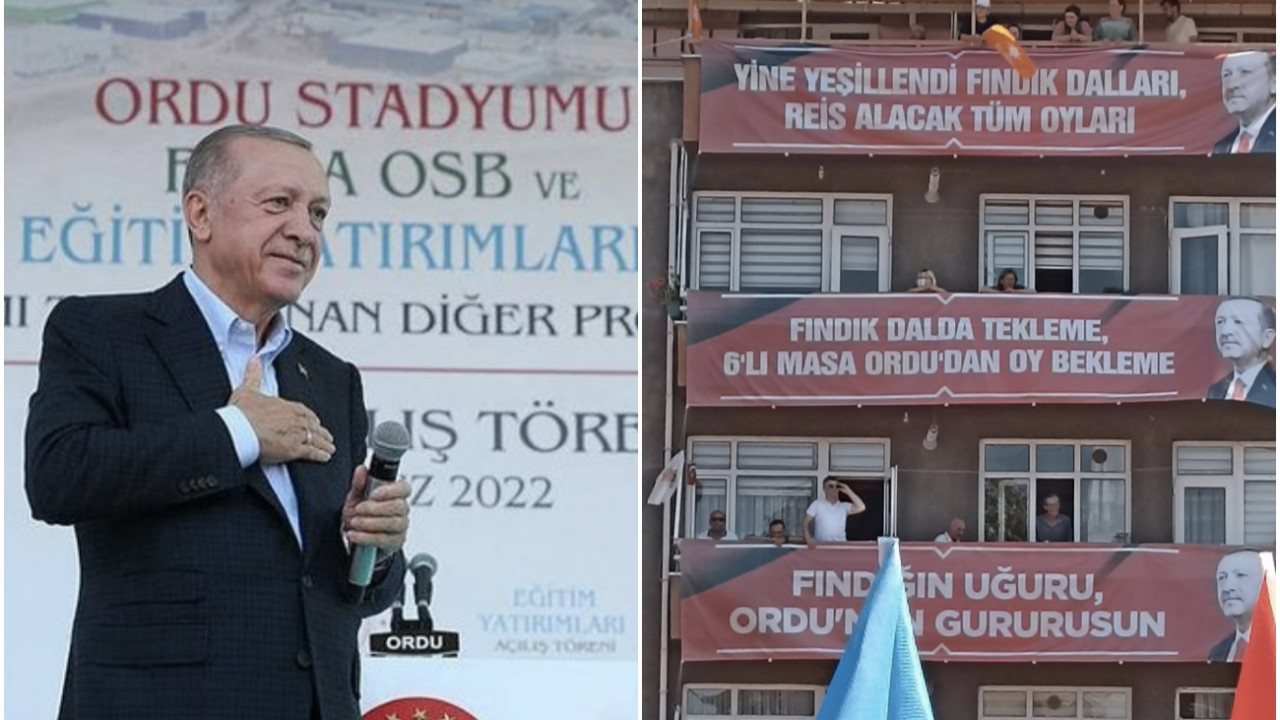 Ordu'da dikkat çeken afiş: 'Fındık dalda tekleme, 6'lı masa Ordu'dan oy bekleme'