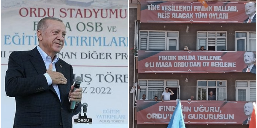 Ordu'da dikkat çeken afiş: 'Fındık dalda tekleme, 6'lı masa Ordu'dan oy bekleme'