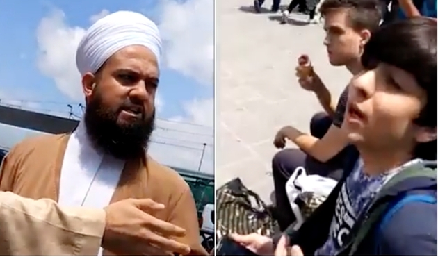 Eminönü'nde cübbeli bir adam, dondurma yiyen gençlerle tartıştı! / VİDEO