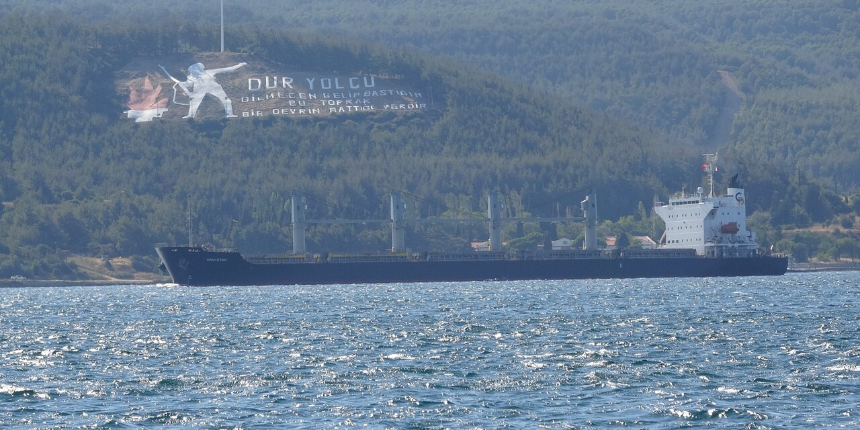 Ukrayna'dan İrlanda'ya gitmek üzere yola çıkan mısır yüklü "Navi Star" Çanakkale Boğazı'ndan geçti