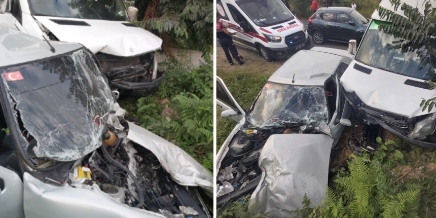 İşçi servisi ile otomobil kafa kafaya çarpıştı: 15 yaralı