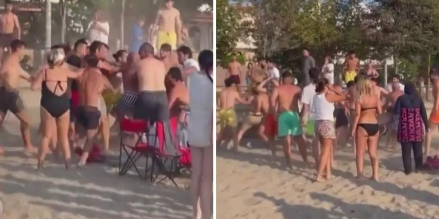 Sahilde kavga çıktı, yumruklar havada uçuştu!